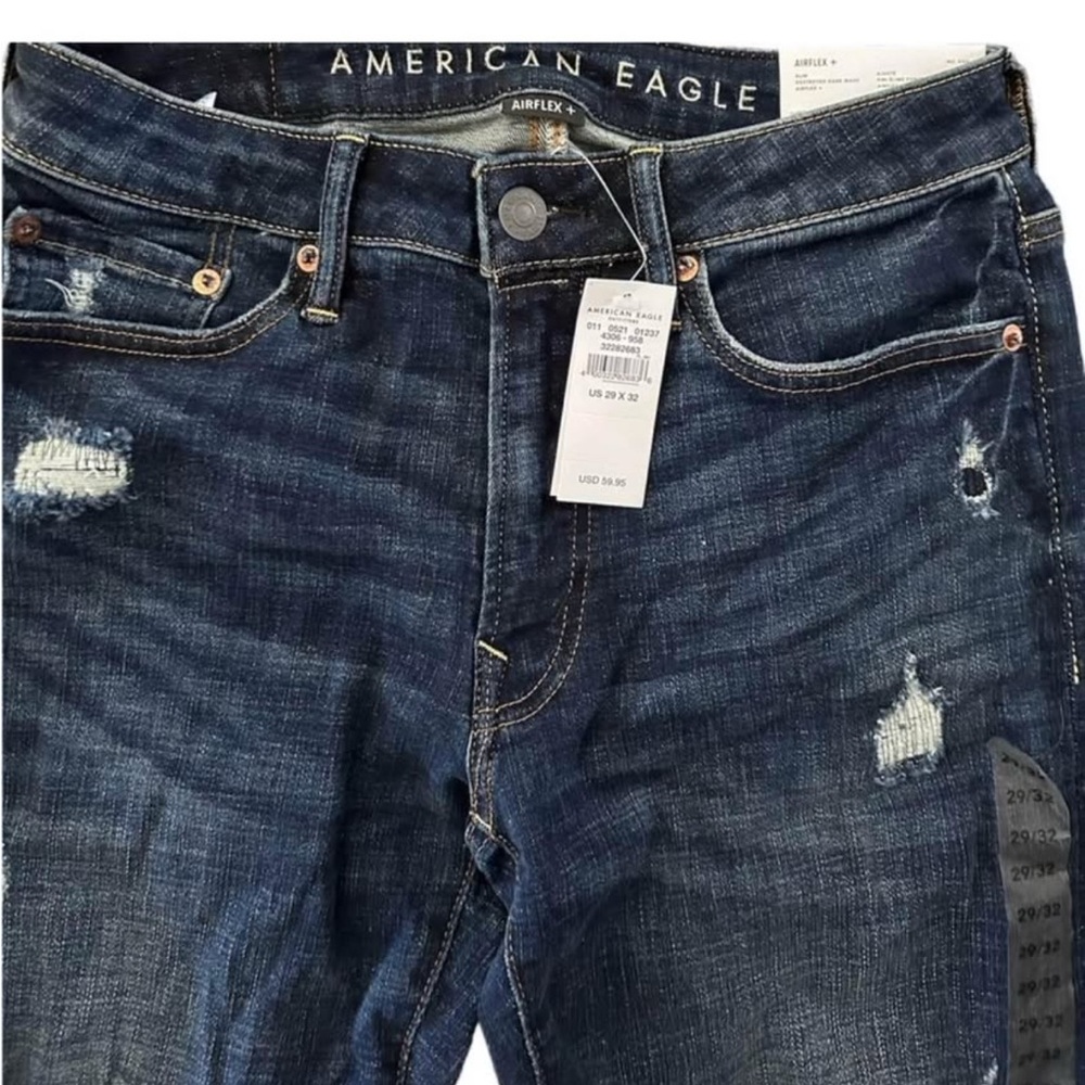 American Eagle Outfitters Blue Skinny Jeans with Distressed Details